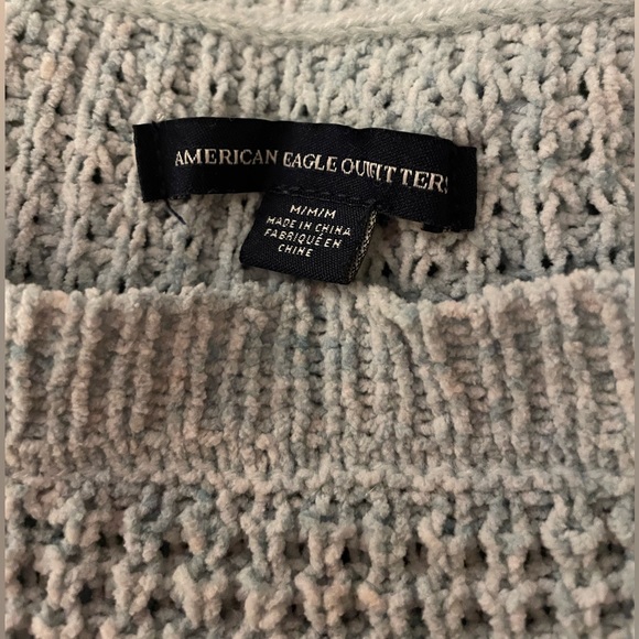 American Eagle light blue distressed chenille knit sweater in size medium. - Picture 3 of 3
